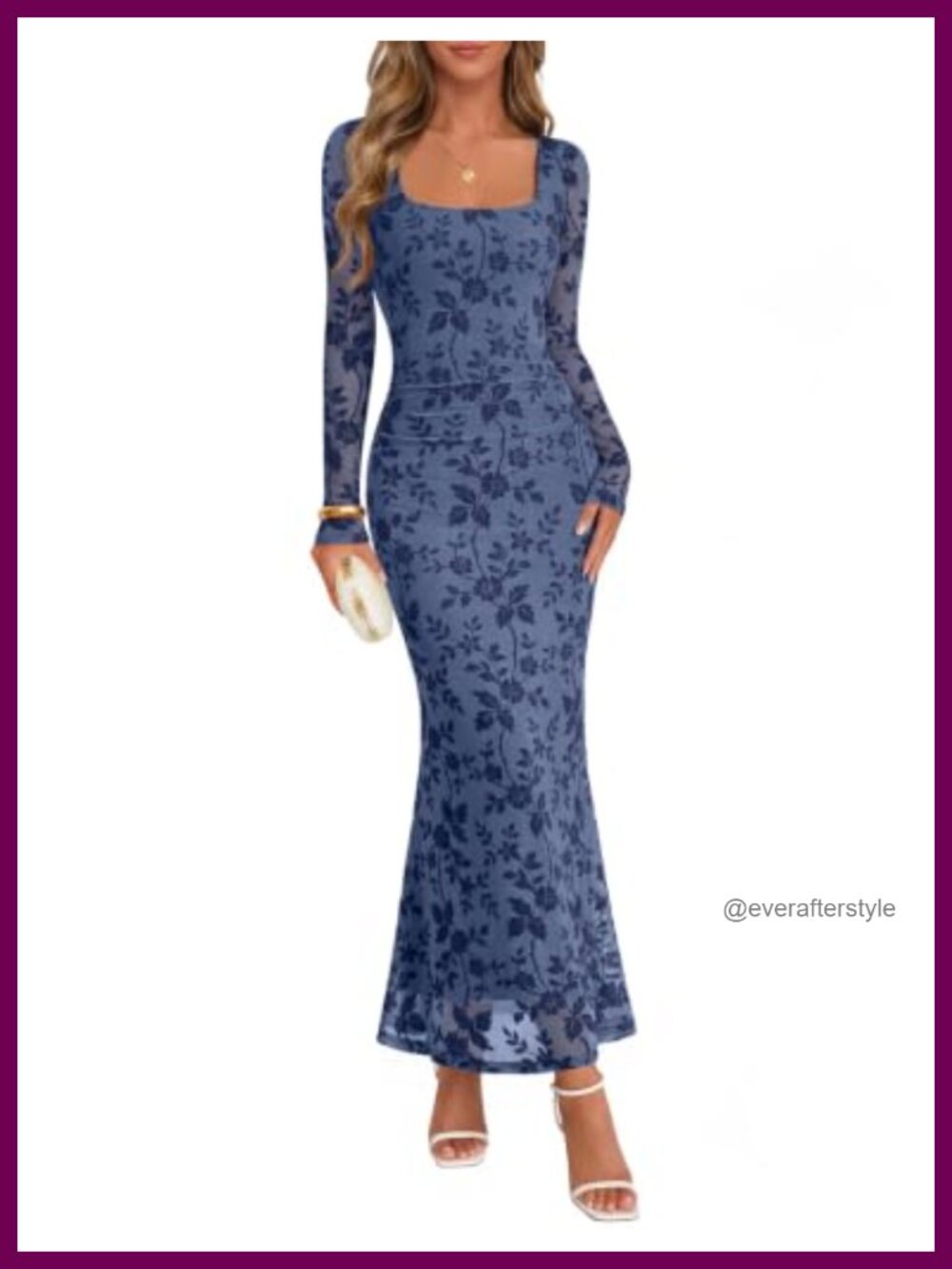Women Long Sleeve Floral Cocktail Dress Wedding Guest Mermaid Maxi
